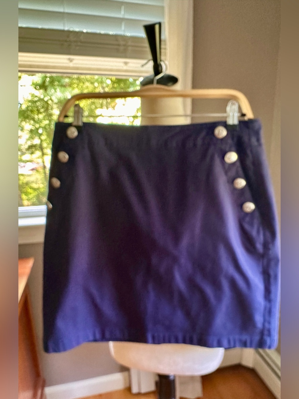 LOFT Navy A-Line Skirt with Silver Buttons
